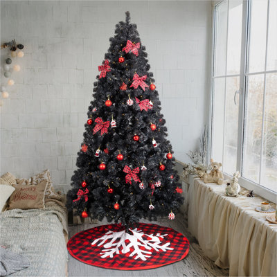 Sapin de Noël artificiel noir floqué en PVC, idéal pour une terrasse ou un patio de jardin de 2,3 m (7,5 pi) avec télécommande.