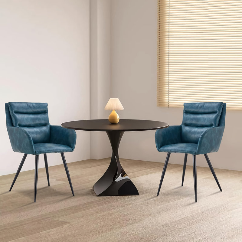  Ensemble de 2 chaises de salle à manger modernes en cuir synthétique avec accoudoirs et pieds en métal pour la salle à manger