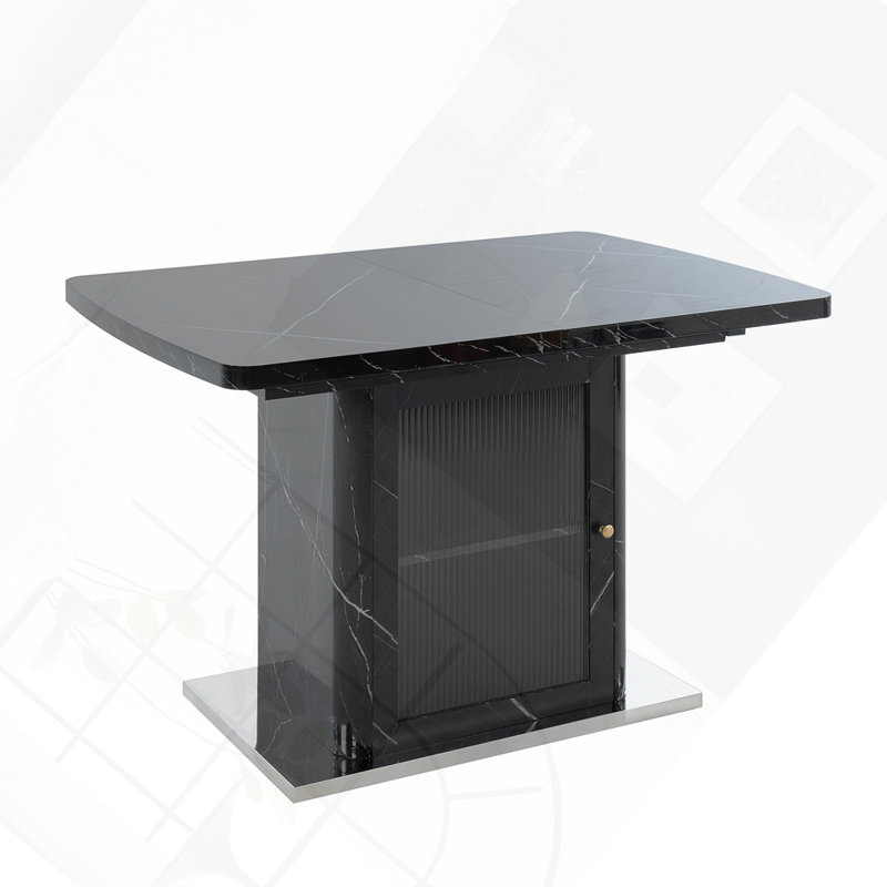 Table de salle à manger extensible avec armoire de rangement, Noir