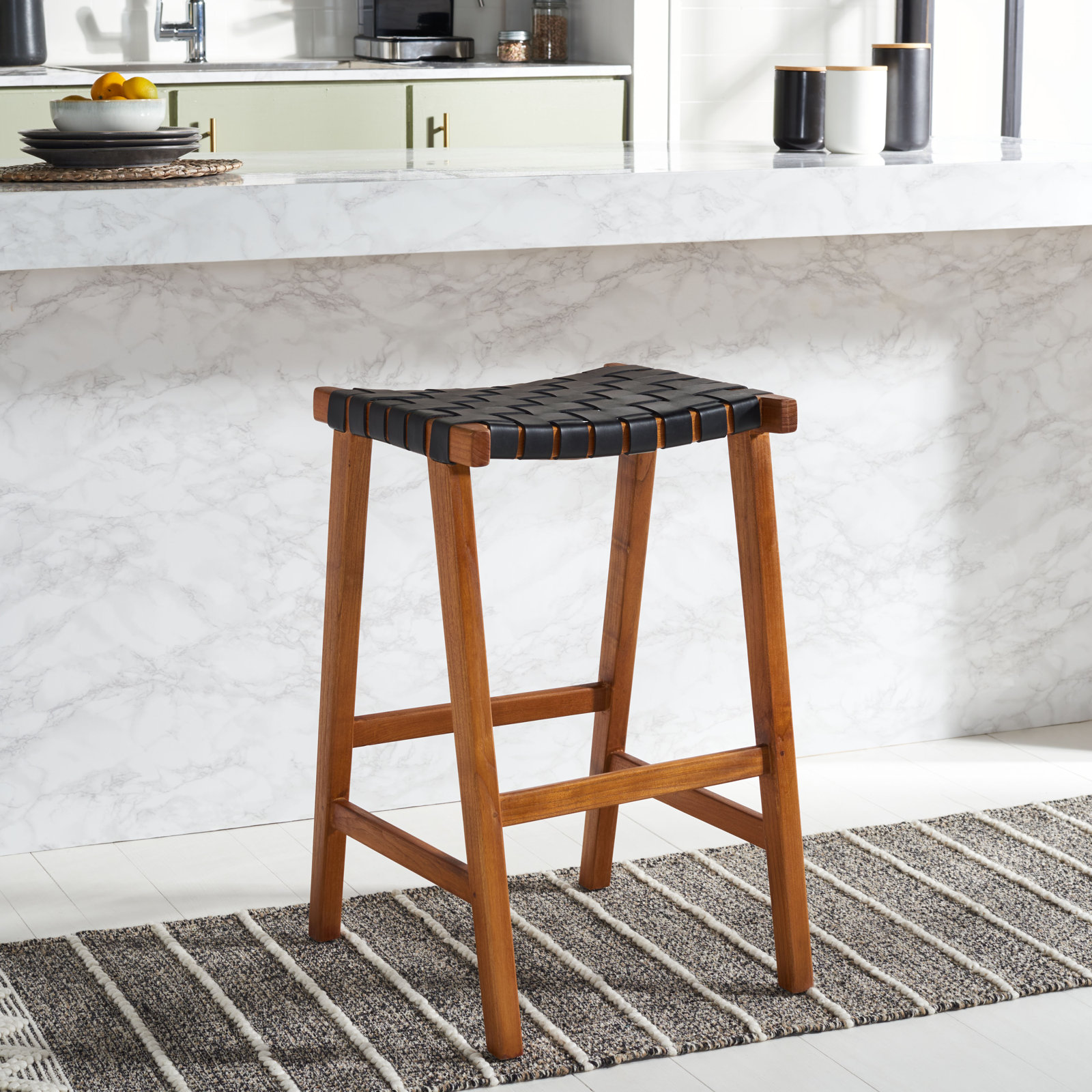 Alston Bar Stool, Bar Stool (30” Seat Height), Natural, Black
