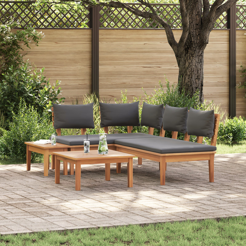  Ensemble de banc de jardin 4 pièces brun et gris foncé et brun, Noir