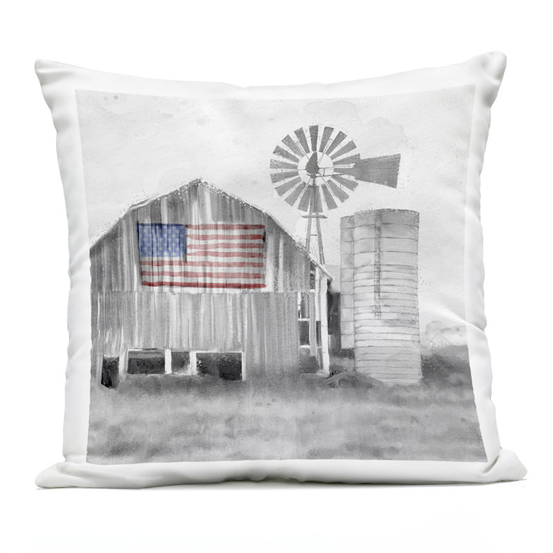 Grandfather's Barn with Flag Outdoor Printed Pillow, design by Kim Allen