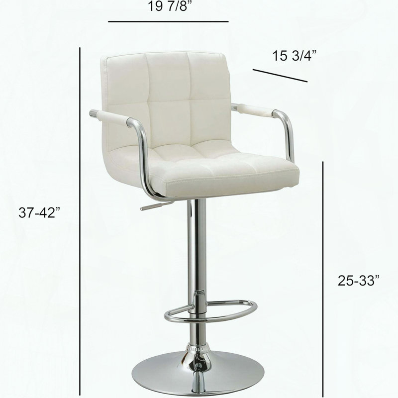 Tabouret de bar contemporain à bras pivotant réglable - Similicuir blanc - Surpiqures
