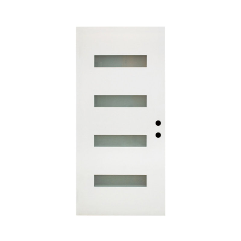Porte d'entrée principale en fibre de verre 36 po x 80 po, ouverture à gauche vers l'intérieur, 4 carreaux en verre dépoli à faible émissivité, panneau de porte seulement