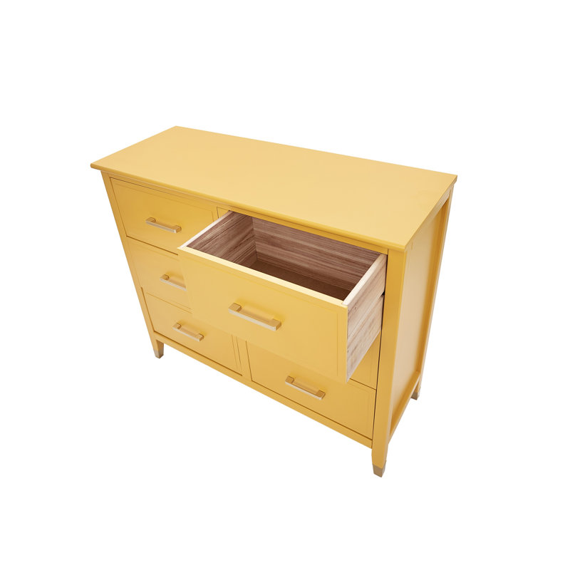 6 Drawer 105Cm W Double Dresser, Mustard