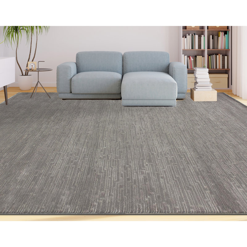 Hand Knotted Area Rug in Silver, Rectangle 6' x 9'