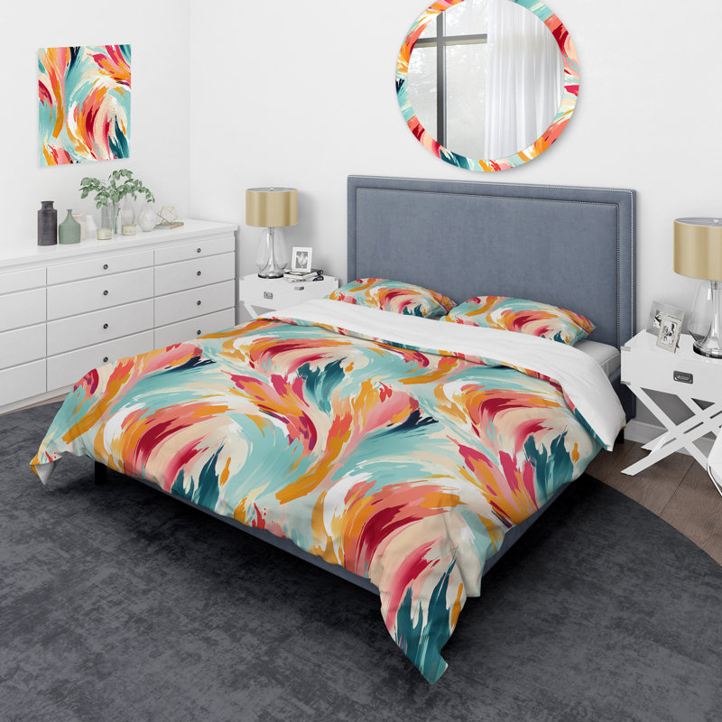 Ensemble de housse de couette Colorful Ikat Artistry Swirl Mirage - Ikat, Housse de couette simple + 1 taie décorative stan