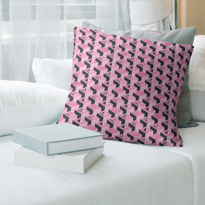 Housse de coussin Skyscrapers, 14 po x 14 po, Rose, Croisé en coton