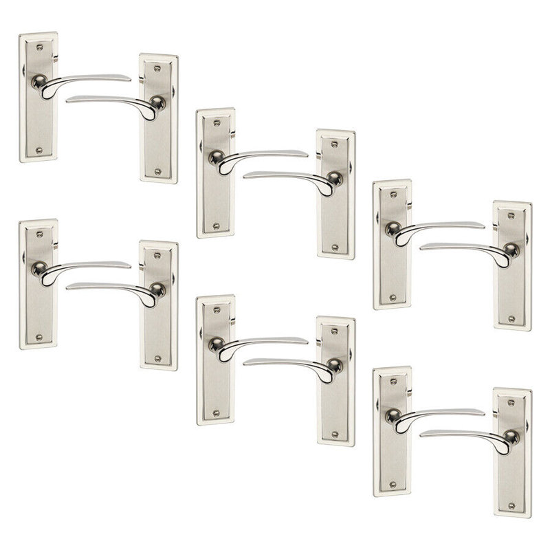 6x Dual Metal Lever Latch Door Handles Set