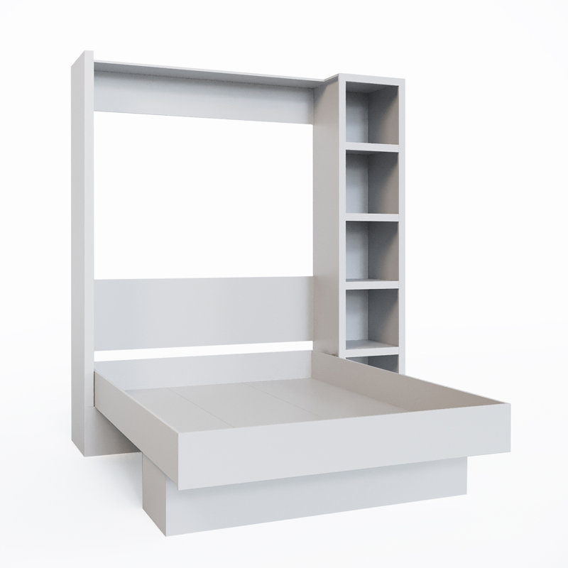 Lit escamotable avec bibliothèque Easy-Lift, Blanc, Grand lit