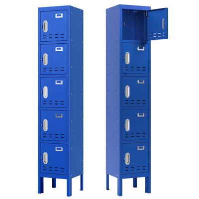 "Commercial-Grade 5-Door Metal Locker (66" Tall) - Secure Employee & Student Storage for Schools, Gym, Workplace - Includes Hooks, Ventilation & Card Holder - Easy Assembly"