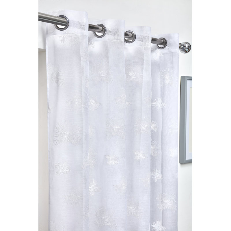 Casandra Sheer Curtain Single Panel, 145 W x 137 D cm, White