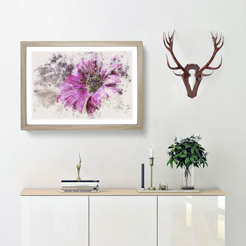 Purple Daisy - Framed Print, 33cm H x 45cm W x 2cm D, Oak Framed