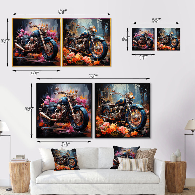 Expressionist Motor Adventure - Ensemble de 2 motos carrées, Cadre flottant noir, H 16 po x l 33 po