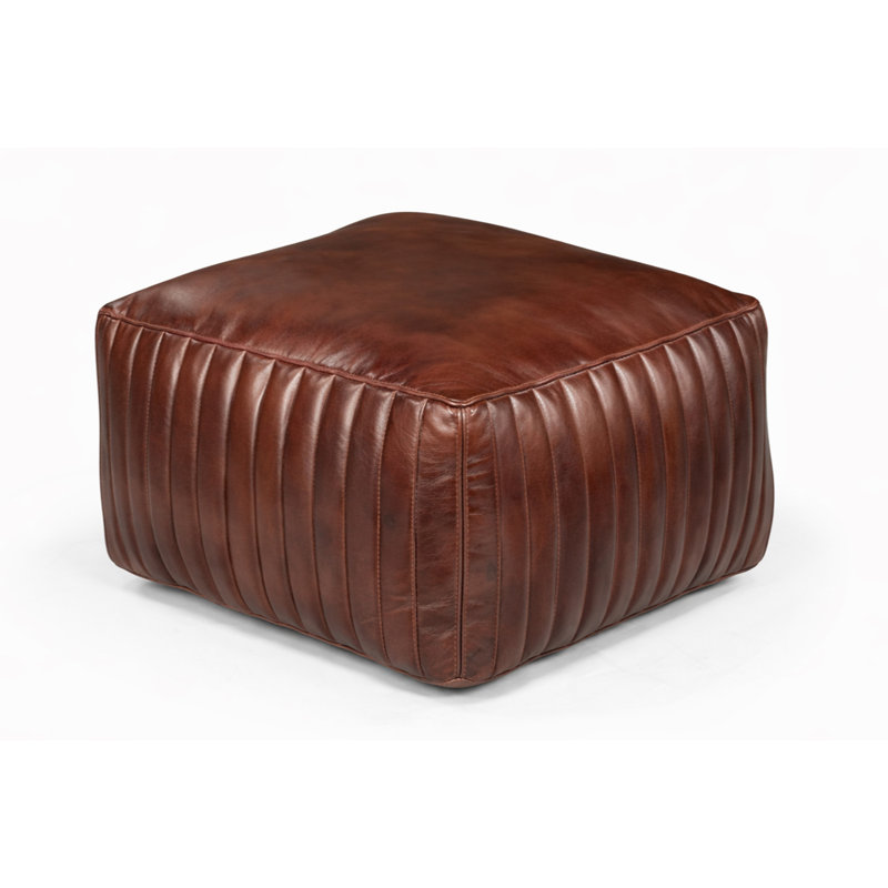 Pouf en cuir brie bourgogne, Rouge