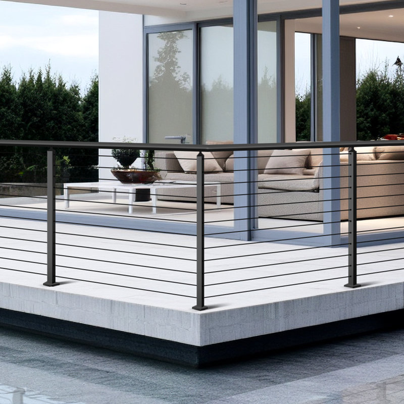 Poteau de garde-corps en câble, poteau d'angle 42 po x 1 po x 2 po, avec trous pré-percés en forme de L, poteau de garde-corps en acier inoxydable avec support horizontal et courbé, paquet de 1, noir