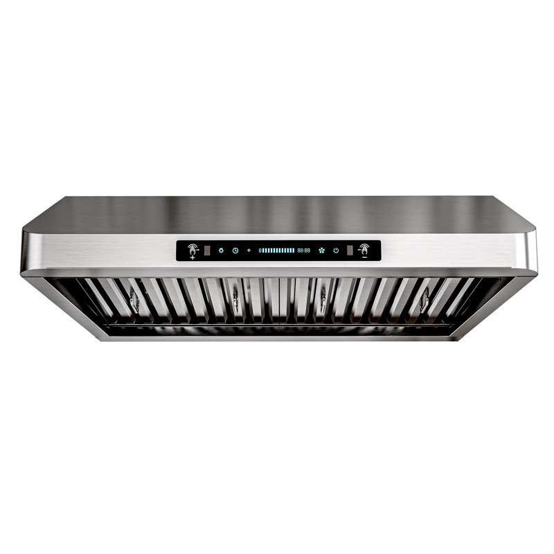Hotte sous un meuble à conduit 30 pouces et 900 pi³ / min en acier inoxydable avec commande à 4 vitesses silencieuse et commande par panneau tactile avec lumières DEL
