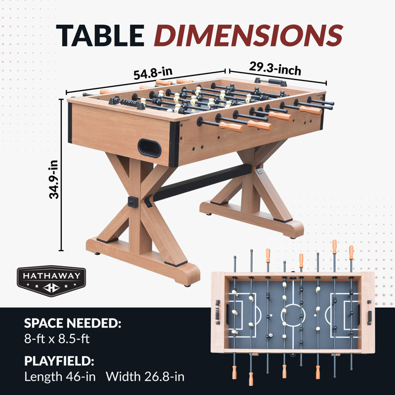 Hathaway Daulton 55-In Foosball Table for Game Room - With Urban Oak Melamine Finish, Trestle-Style Base, Black Steel Rods, Octagon Handles & Built-In Ball Returns - Oak/Black Finish