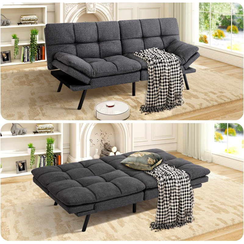 71" Futon Sofa Bed with Adjustable Armrest & Backrest , Multifunctional Love seat Convertible Sofa for Living Room, Apartment, Office
