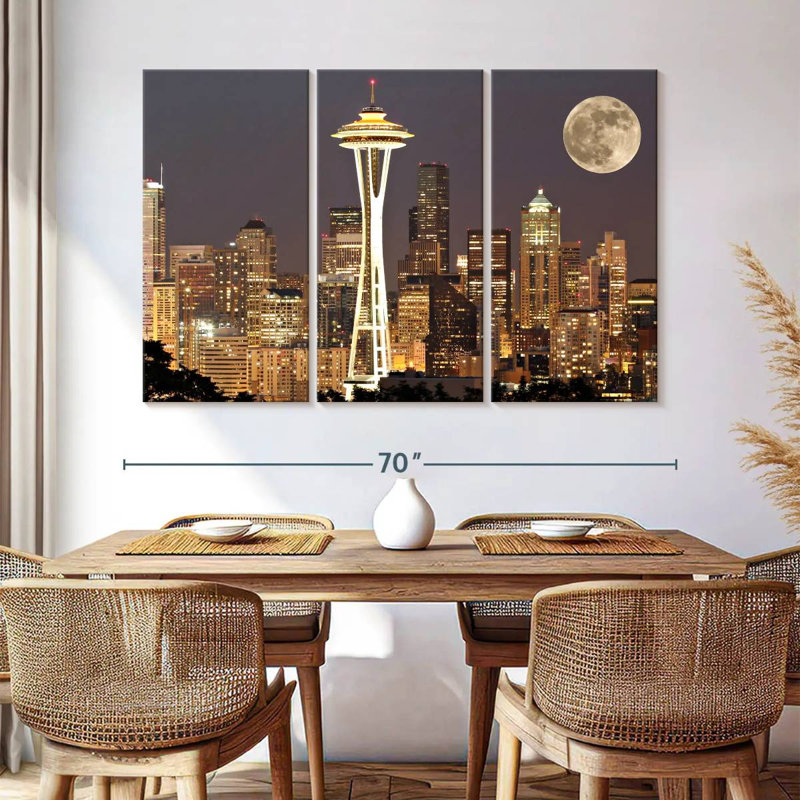 Sebbie Supermoon au-dessus de Seattle, H 36 po x l 57 po