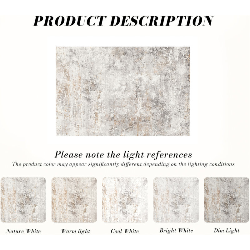 Elroy Contemporary Abstract Area Rug with Machine Washable and Non-Slip Backing, Rectangle 5' x 7'
