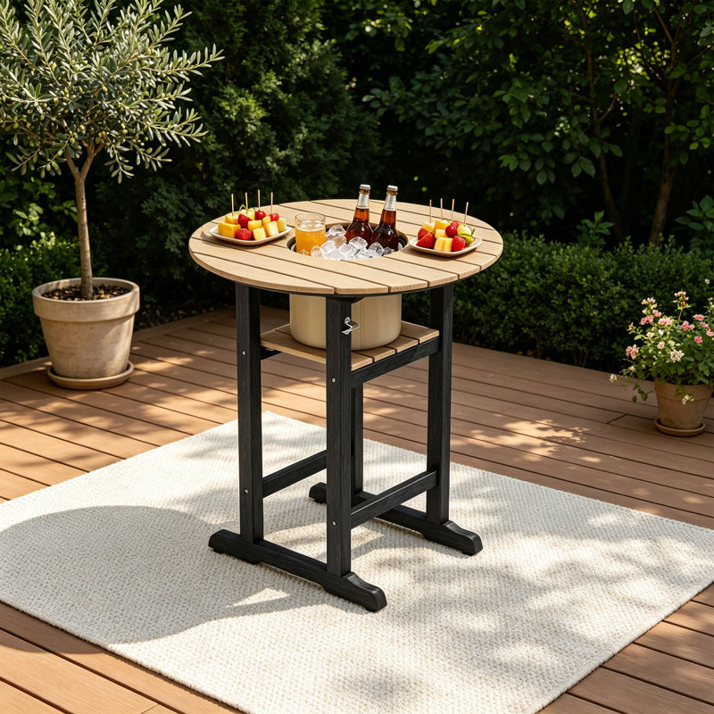 Table de bar 31,5 pouces ronde en PEHD pour l'extérieur, table de patio toutes saisons