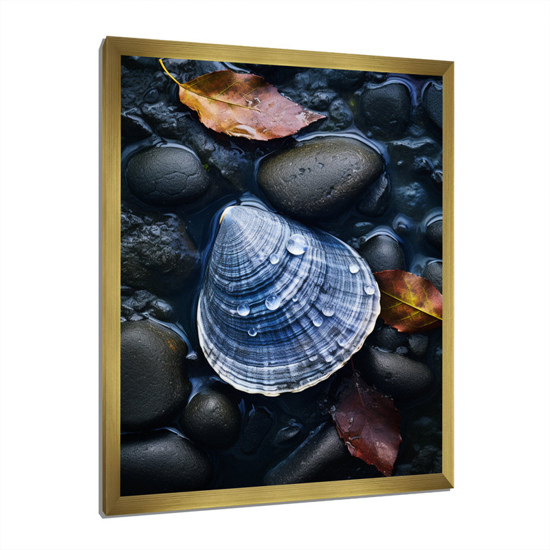 «Kapellen Grey Clam Dappled Profondeurs», reproduction sur toile, H 20 po x l 12 po x P 1 po, Encadrement doré