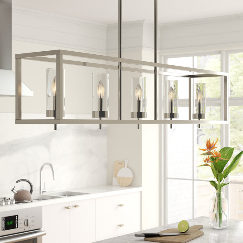 Zire Five Light Island Pendant from Visual Comfort Studio, Chrome, No