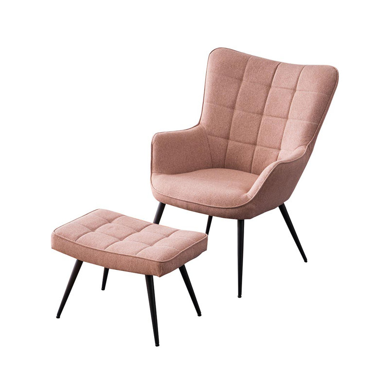 Pippin Upholstered Accent Chair with Footstool, Pink
