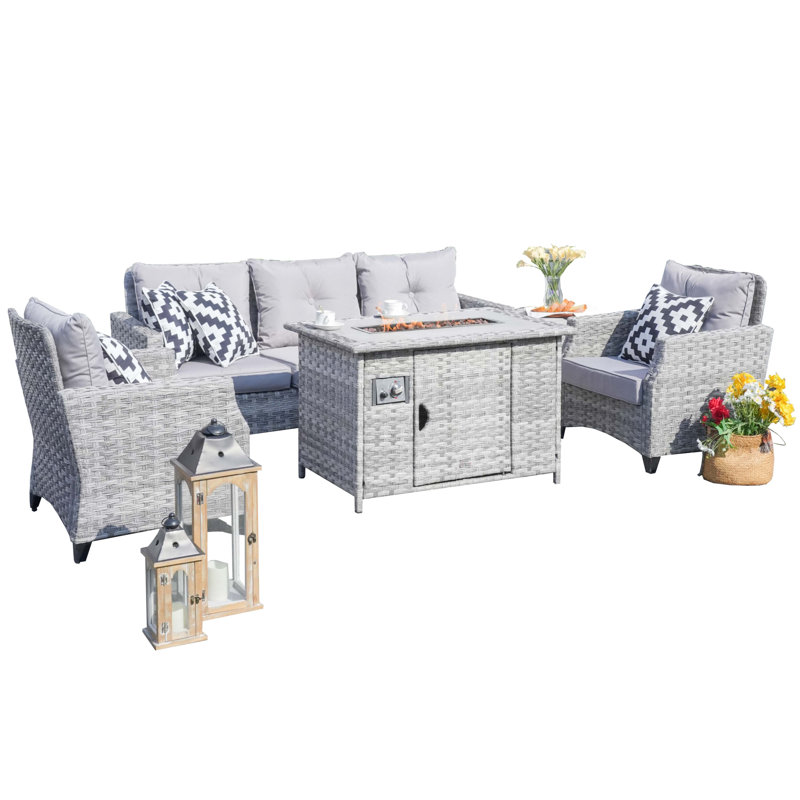 Ensemble de conversation modulaire en rotin 5 pièces avec coussin Mildenhall