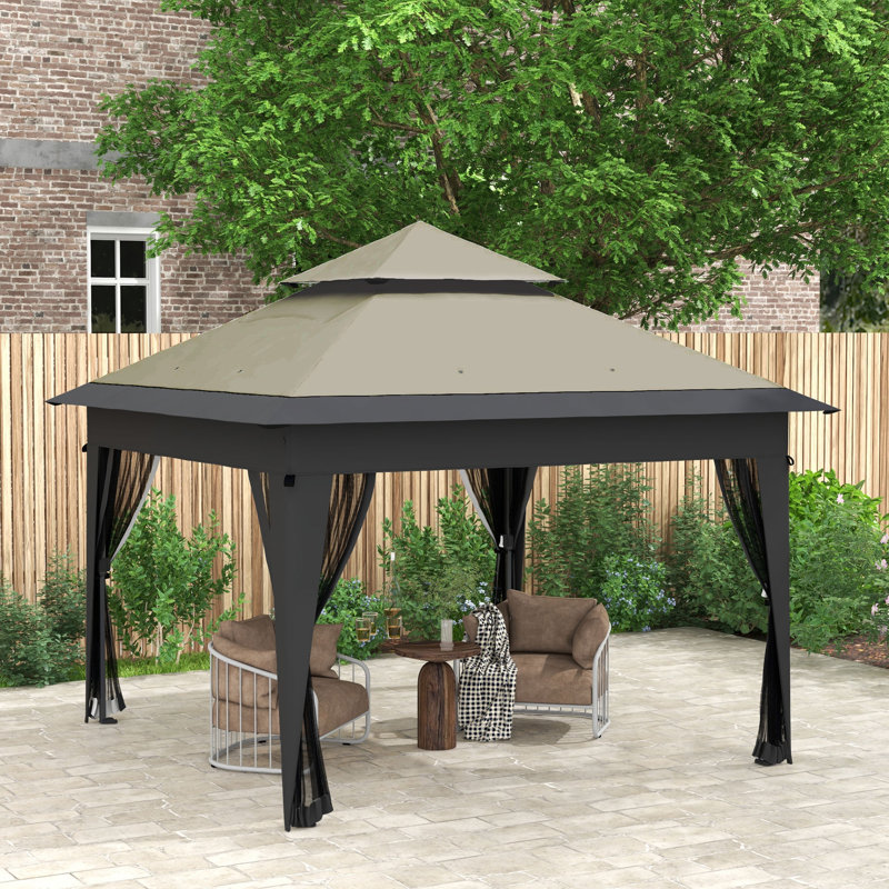 3 X 3m Pop Up Gazebo With Mosquito Netting, 1-button Push Easy Up Marquee, Double Roof, Height Adjustable, Powder-coated Steel Frame, With Carry Bag Sandbags Stakes Guy Ropes, Grey