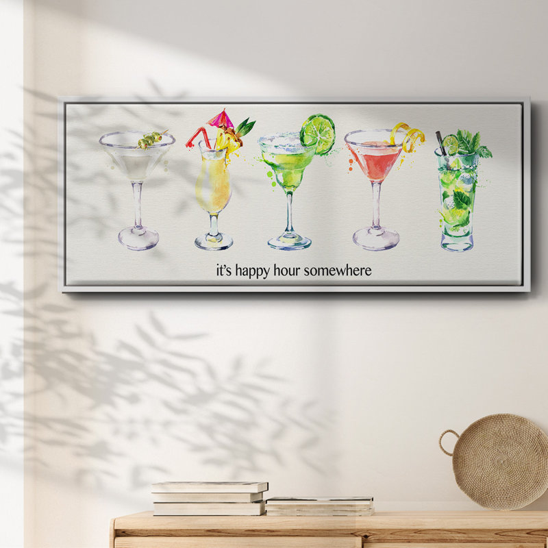 Happy Hour cocktails - toile encadrée, H 20 po x l 50 po