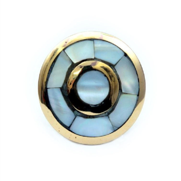 Elegantly crafted Mother of Pearl cabinet knob encased in a brass