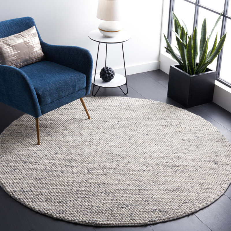 Tapis gris clair / ivoire fait à la main Elle, Rond 8 pi