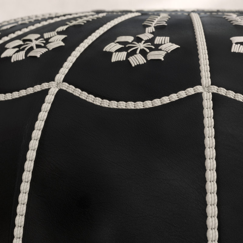 Leather Pouf, Black Genuine Leather