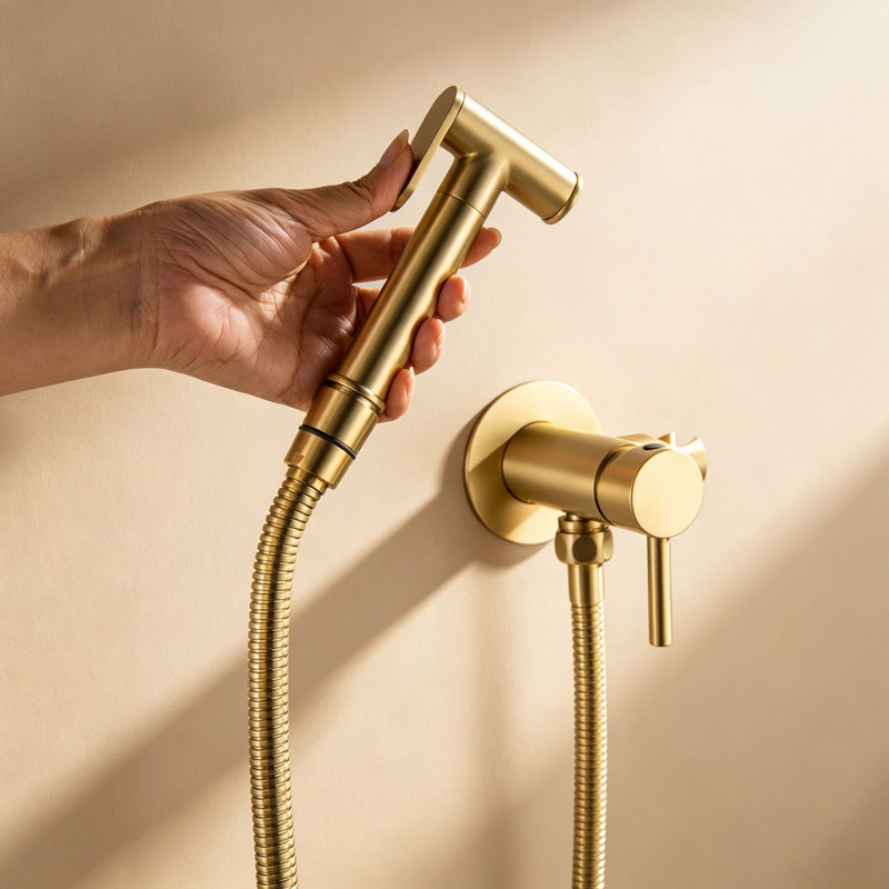 Robinet de bidet mural en laiton brossé à 1 poignée Modern, Brushed Gold