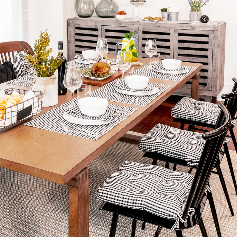 Black and Off-White Gingham Check Cotton Blend Placemats Set of 4