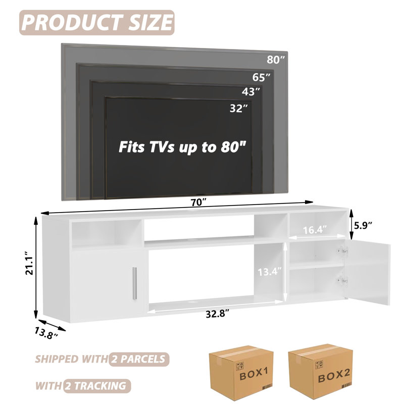 Alazik Floating TV Stand with 36" Electric Fireplace, Black/White