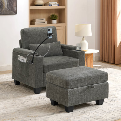 Single Sofa Recliner With Manually Adjustable Backrest, USB Charging Port