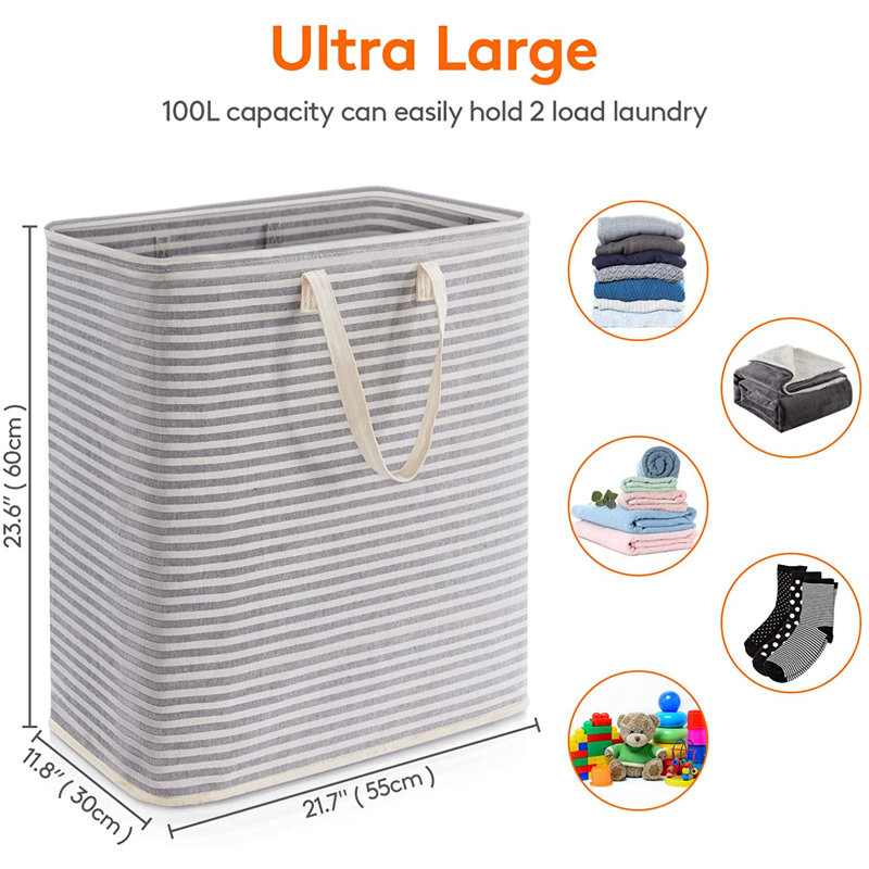 Laundry Hamper with Handles, 23.6" H x 21.7" W x 11.8" D, Gray