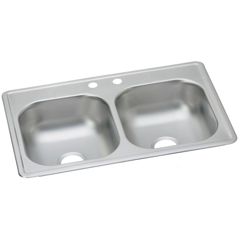 Évier de cuisine à double cuve encastrable L 33 po x l 19 po Dayton, 2 trous, Acier inoxydable
