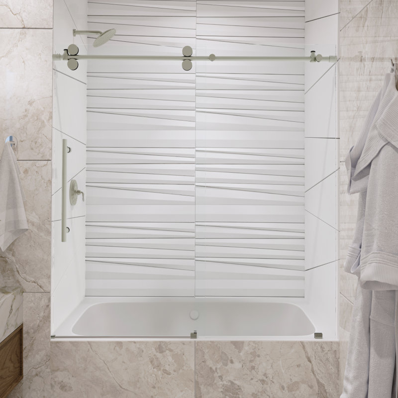 Porte de baignoire coulissante en verre trempé 3/8 po Briza, Acier inoxydable brossé