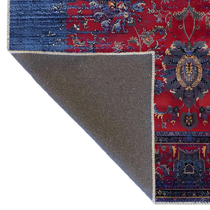 Tapis décoratif à motif traditionnel bleu et bourgogne, Rectangle 3 pi 9,81 po x 4 pi 11,06 po