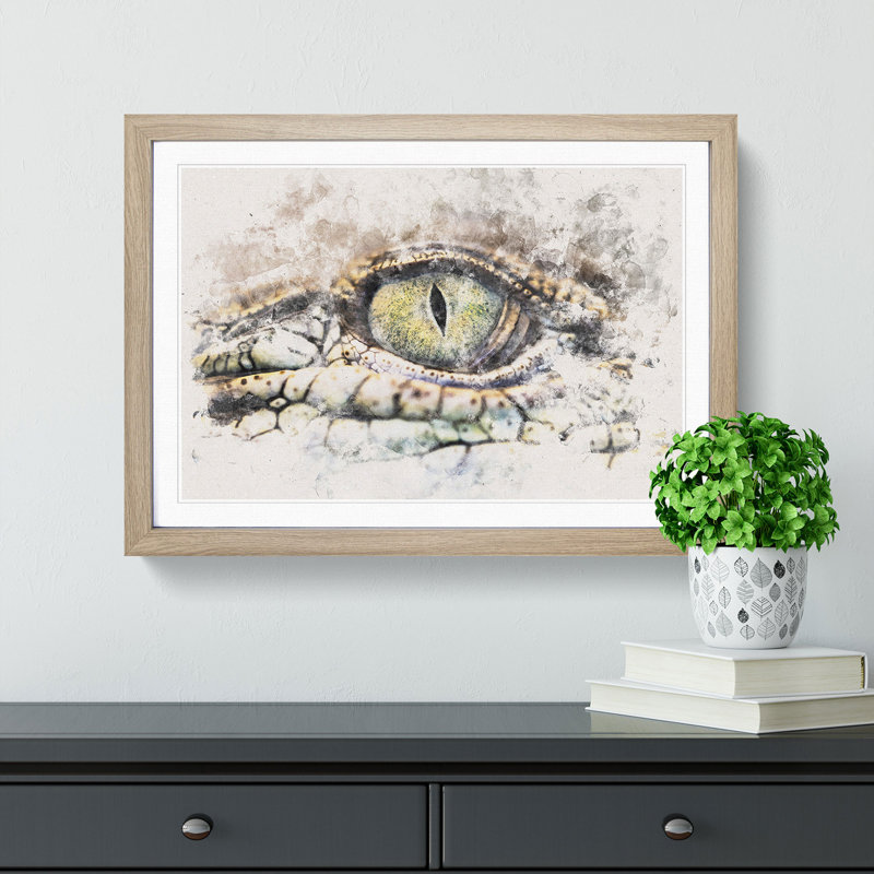 Crocodile Eye - Single Picture Frame Painting on MDF, 40cm H x 60cm W x 2cm D, Oak Framed