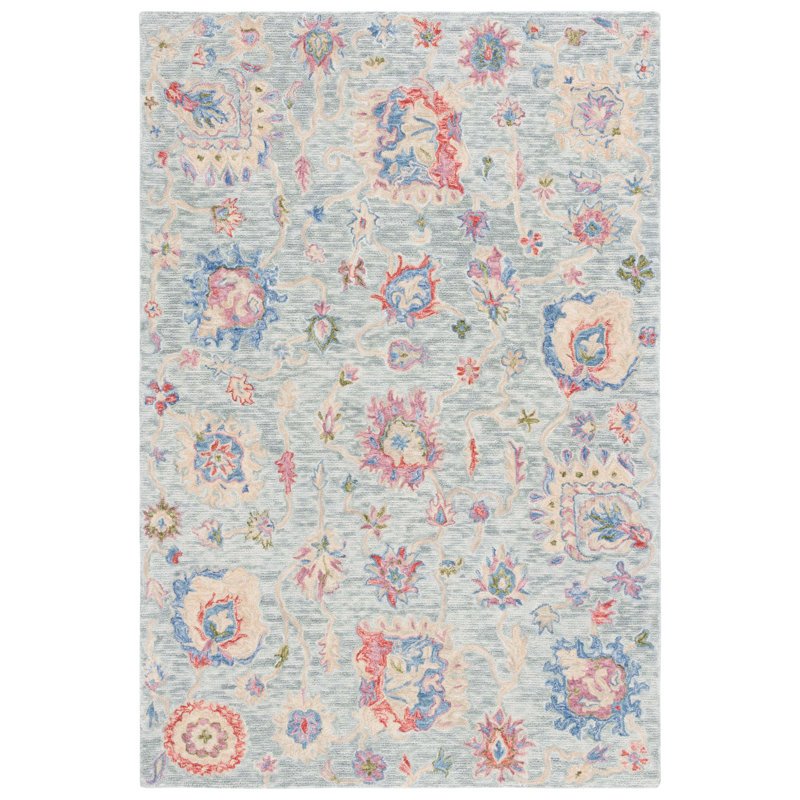 Metro Hand Tufted Wool Cotton Floral Rug in Beige, Runner 2'3" x 8'