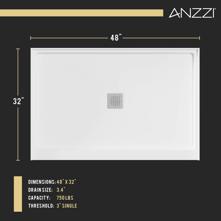ANZZI 32'' W 48'' D Rectangular Triple Shower Base