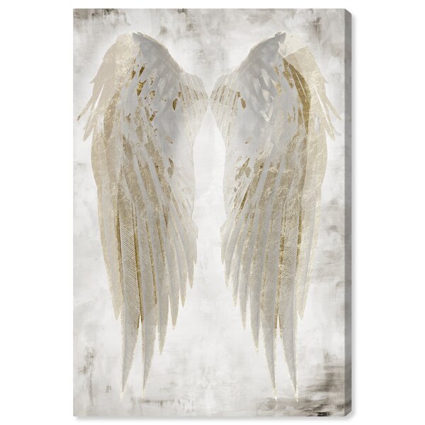 Designart Blue and Gold Angel Wings III Contemporary Glam Framed Canvas Art Print - 30 in. Wide x 40 in. High