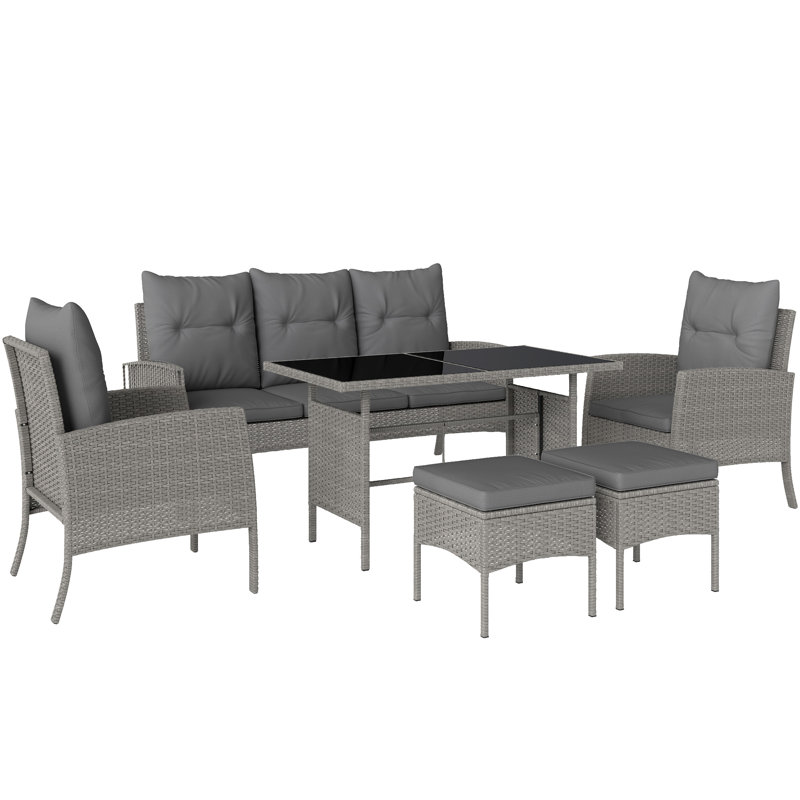 Outsunny 7 Seater Rattan Garden Furniture Set Patio Dining Set Grey