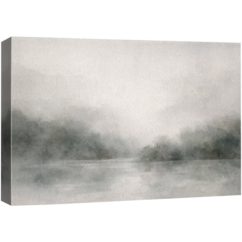 Soft Grey Green Mist Landscape Artwork, Bedroom Pictures, Framed Canvas Giclee Print Wall Art, Wrapped Canvas