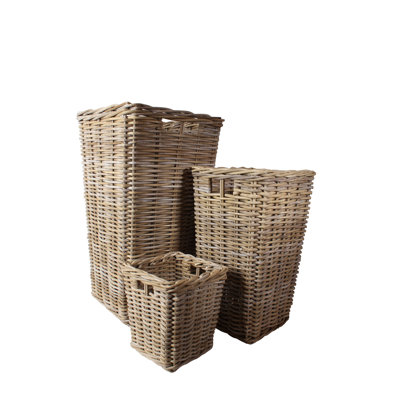 Set Of 3 Rattan Square Flower Baskets